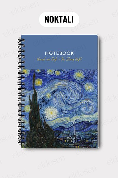 Eldesen Tasarım Van Gogh A5 Spiral Dotted School Notebook, 50 Sheets 100 Pages, Cardboard Cover Notepad