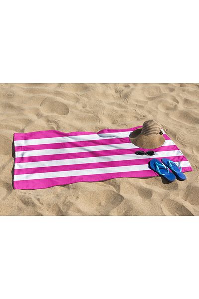 Home 3D Digital Fuchsia Striped Beach Towel