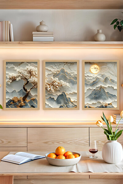 kutuTR 🖼️ 3’lü UV Baskılı Çerçevesiz Manzara Tablo Seti –Japon Esintili Altı...