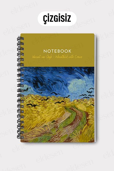 Eldesen Tasarım Van Gogh A5 Spiral Unlined School Notebook, 50 Sheets 100 Pages, Cardboard Cover Notepad
