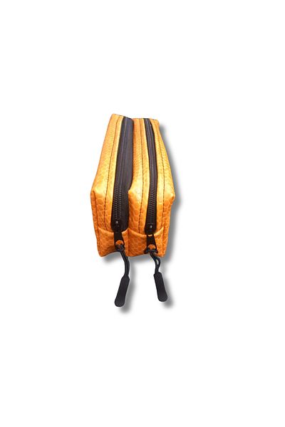 uzaktangelir Quality Affordable 2 Compartment Yellow Patterned Vegan Leather Pen Holder