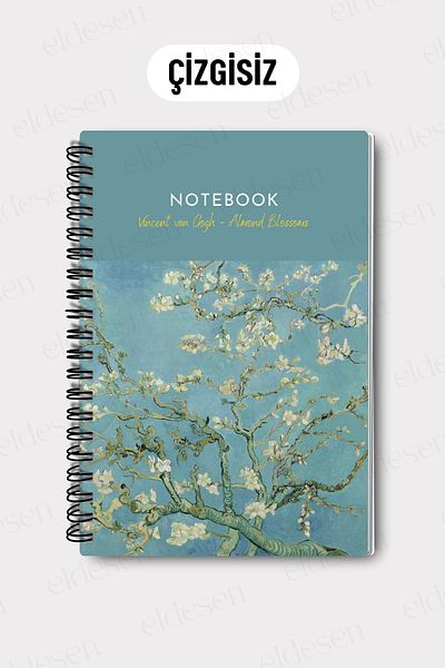 Eldesen Tasarım Van Gogh A5 Spiral Unlined School Notebook, 50 Sheets 100 Pages, Cardboard Cover Notepad
