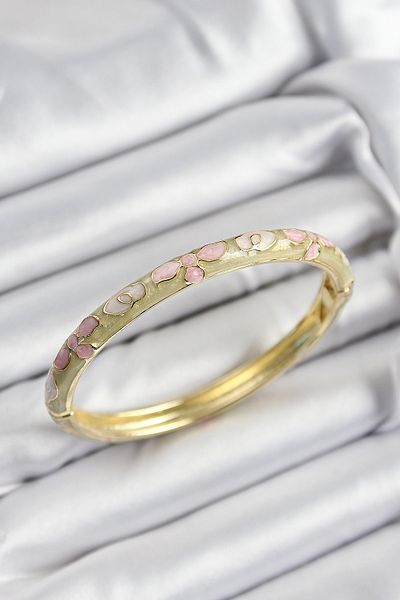 Clariss Mineli Brass Pink Mustard and Cream Flower Motif Gold Color Women's Handcuffs
