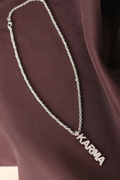 Clariss Silver Colored Zircon Stone Mixed Lettering Necklace