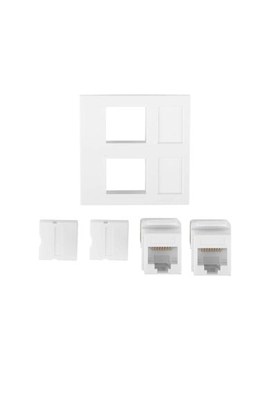 Lanberg Priza dubla 2 x RJ45 , Lanberg 42390, fixare keystone, 2 x Cat 6 UTP, dimensiune panou 45 x 45 mm