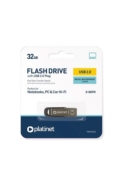 Platinet USB Memory, Pendrive, 32 GB, S-Depo, USB 2.0, Waterproof, Silver