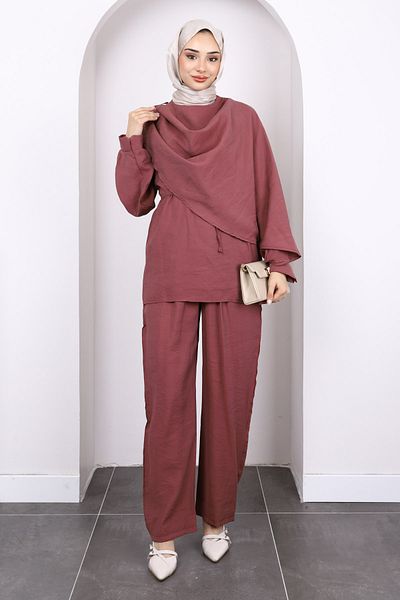 İmajButik Σετ παντελονιού Dusty Rose με λεπτομέρεια τουνίκ