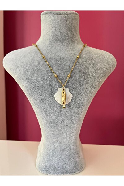Asteria Jewelry قلادة من الفولاذ على شكل صدفة البحر