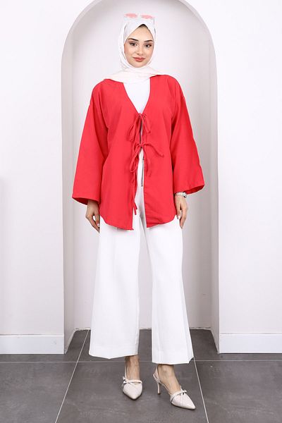 İmajButik Fuchsia Front Tie Kimono Tunic