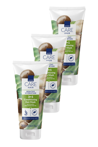 AVON Care Aloe ve Makademya Yağı İçeren 3’ü 1 Arada Saç Maskesi 200ml Üçlü Paket
