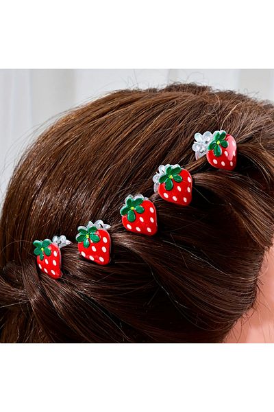 darko 5Pcs Strawberry Barrette Mini Hair Clips Fruity Strawberry Red Girls Children's Hair Clip Red White