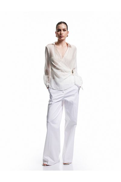 Koton New Season Viscose Fabric Comfortable Fit Long Sleeve Double Breasted Shirt with Accessory Detail