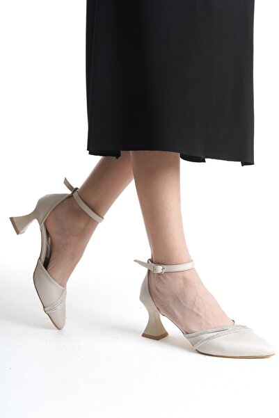 Tamdabu Ayakkabı Pantofi de damă cu toc scurt din satin Stone