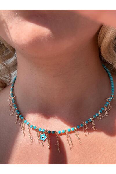 Vinlora Design Handmade Necklace with Star Figured Blue Beaded Fringe – Casua...