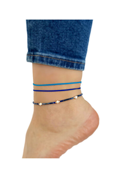 Atölye Merdiven Ishilly Halhal Lapis Lazuli Taşı Ve İnci 925 Ayar Gümüş uzatm...