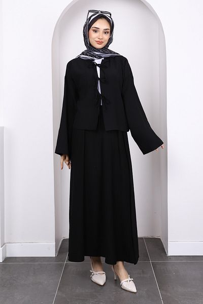İmajButik Black Tie Front Kimono Skirt Suit