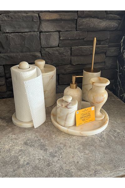 Polen Stone Bal Mermer 7 Piece Natural Stone Bathroom Set