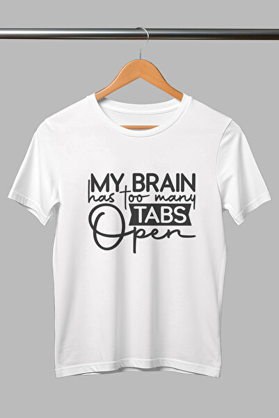 giftkonsept تي شيرت أبيض للجنسين مصنوع من القطن بنسبة 100% مطبوع عليه My Brai...