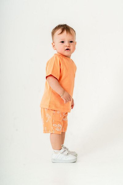 Magu Boys' Cotton Orange Tropical Pattern T-Shirt and Shorts Set