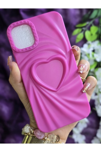 Magic Ring Iphone 11 Uyumlu 3D Kalpli Fuşya Silikon Kılıf