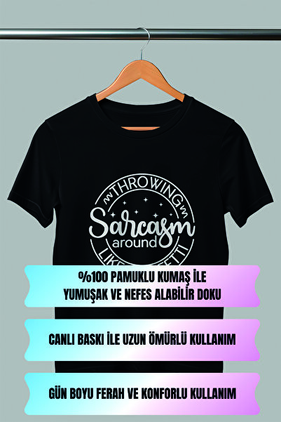giftkonsept Throwing Sarcasm Around Like Confetti Sarcasm Printed Regular Fit 100% Cotton Unisex Black T-Shirt