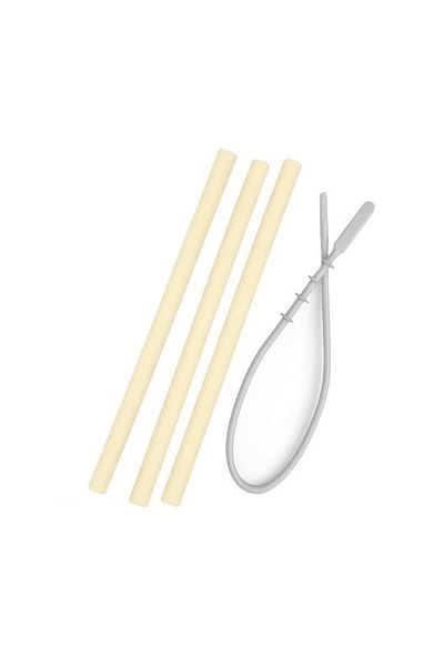 OiOi Silicone Straws Set of 3 & Cleaning Brush - Mellow Yellow