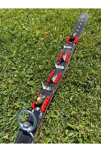 Sürmeli Tasma Kangal Shepherd Dog Collar with 2 Bells 5 cm Width Genuine Leather