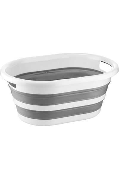 AC BOX Foldable Laundry Basket Gray Mega Size 35'Lt Silicone Accordion Basket, Foldable Laundry