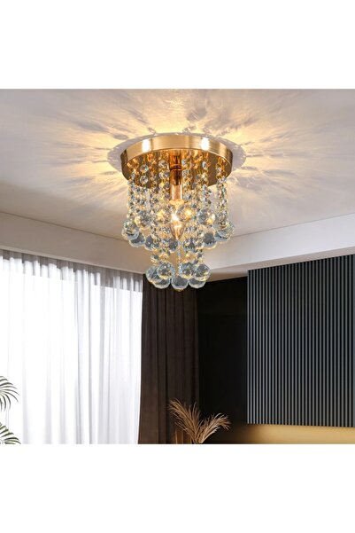 LİVORA LIGHTING Akasya Gold Renk Kristal Taşlı Hol ve Salon Avizesi