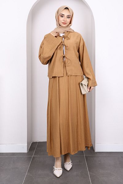 İmajButik Σετ κιμονό με δέσιμο μπροστά Camel