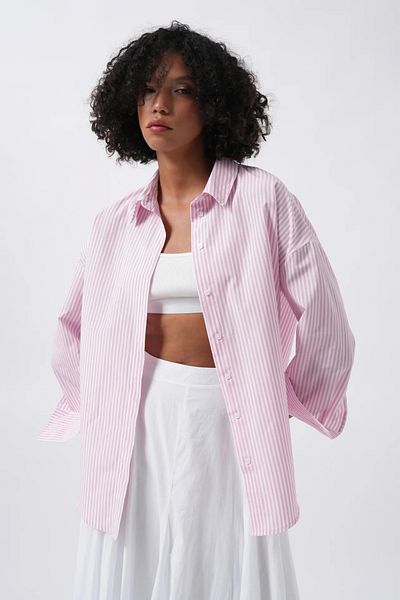 vuvutasarım New Season Sleeve Slit Button Cuff Striped Woven Cotton Women's Shirt 52218029