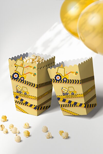 MSticker Eğlenceli İş makinaları Temalı Doğum Günü Konsepti Süsleme Seti , Cupcake Süsü Flama Etiket