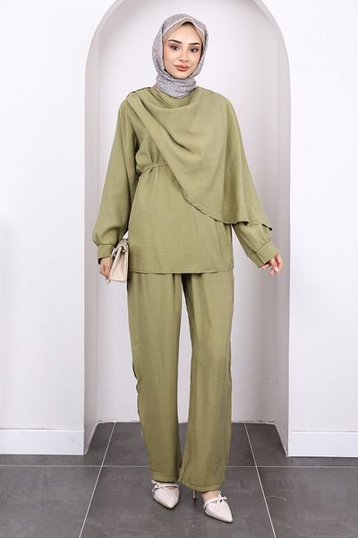 İmajButik Σετ παντελονιού με λεπτομέρεια χακί σάλι