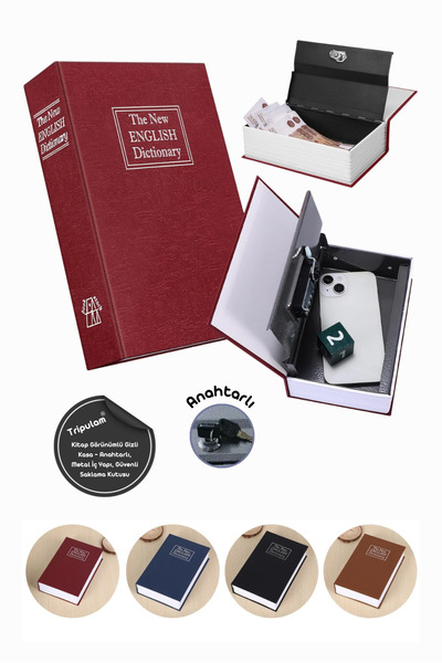 TRİPULAM Sözlük Kitap Görünümlü Gizli Kasa – Anahtarlı, Metal Iç Yapı, Güvenl...