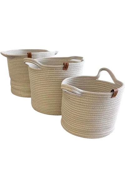 Mena Rise Şirinshop Round Basket Set of 3 Gray Colored Multi-Purpose Organizer (Light Gray) 1108107