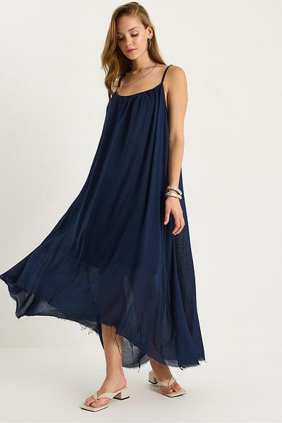 Bianco Lucci Women's Thin Strap Casual Lined Cotton Summer Long Dress 5971 60281106