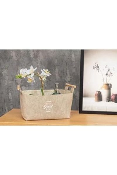 Mena Rise Şirinshop Felt Board Handle Organizer Basket - Multi-Purpose Storage Organizer Box Maxi Brown