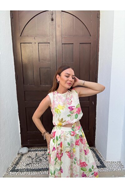 X-Young Μπλούζα με λάστιχο με κέντημα λουλουδιών ECRU