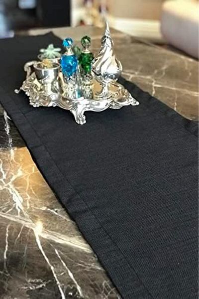 Mena Rise Şirinshop Silvery Linen Runner Black 45X150 1108107