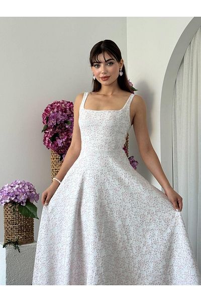 Julidress Φόρεμα ροζ κεντήματος με ανάγλυφο λουλουδάτο μοτίβο με λουράκι Premium Design
