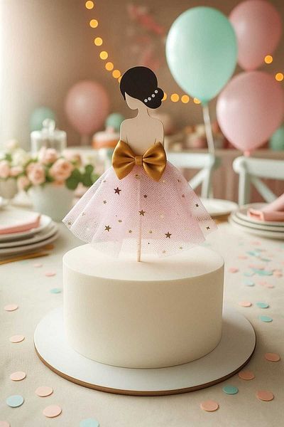 CUGYPARTY Pink Skirt Princess Cake Topper