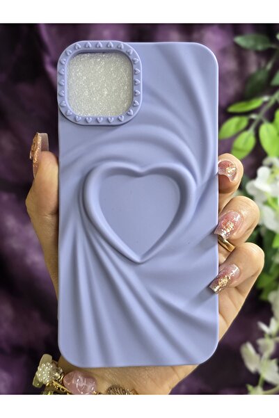 Magic Ring حافظة سيليكون ثلاثية الأبعاد على شكل قلب أرجواني متوافقة مع iPhone 13 / 14