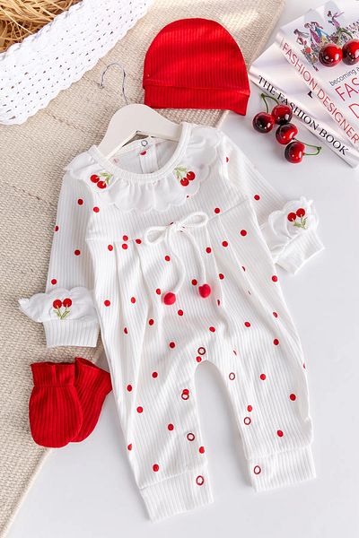 Babymod Cherry Embroidered Cotton Baby Girl Jumpsuit