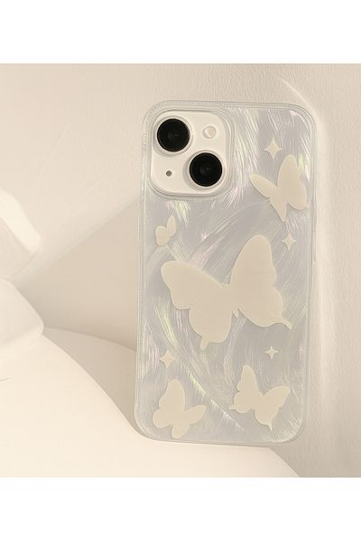 EDELFU Silver Feather Pattern Side Silicone Shockproof Phone Case for iPhone 13 / 14