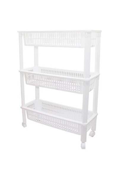 abnturk Beyaz 3 Katlı Tekerlekli Sebzelik 47x 69