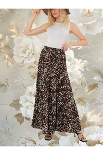 Freeista Brown Patterned Long Skirt