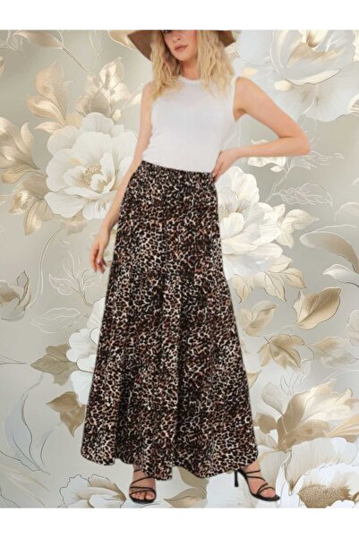 Freeista Brown Patterned Long Skirt