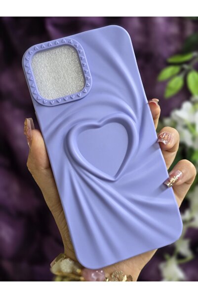 Magic Ring Iphone 13 PROMAX Uyumlu 3D Kalpli Lila Silikon Kılıf