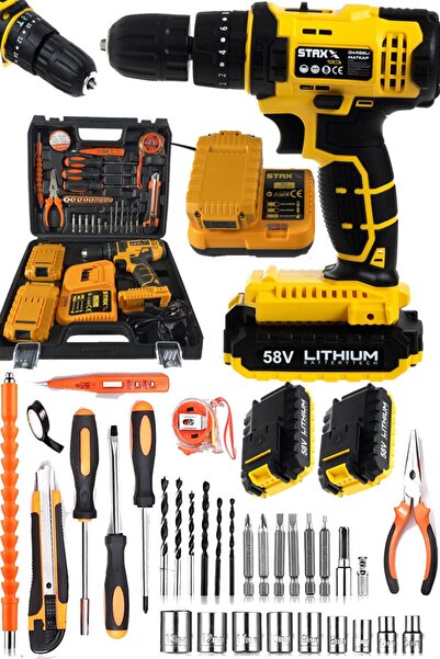 Saatistan 58V 8Ah çift akülü darbeli şarjlı matkap seti, 30 parça, güç ve pra...