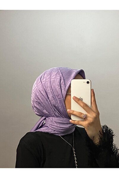 Mısırlı Lila Rengi V Desenli Jakar Eşarp
